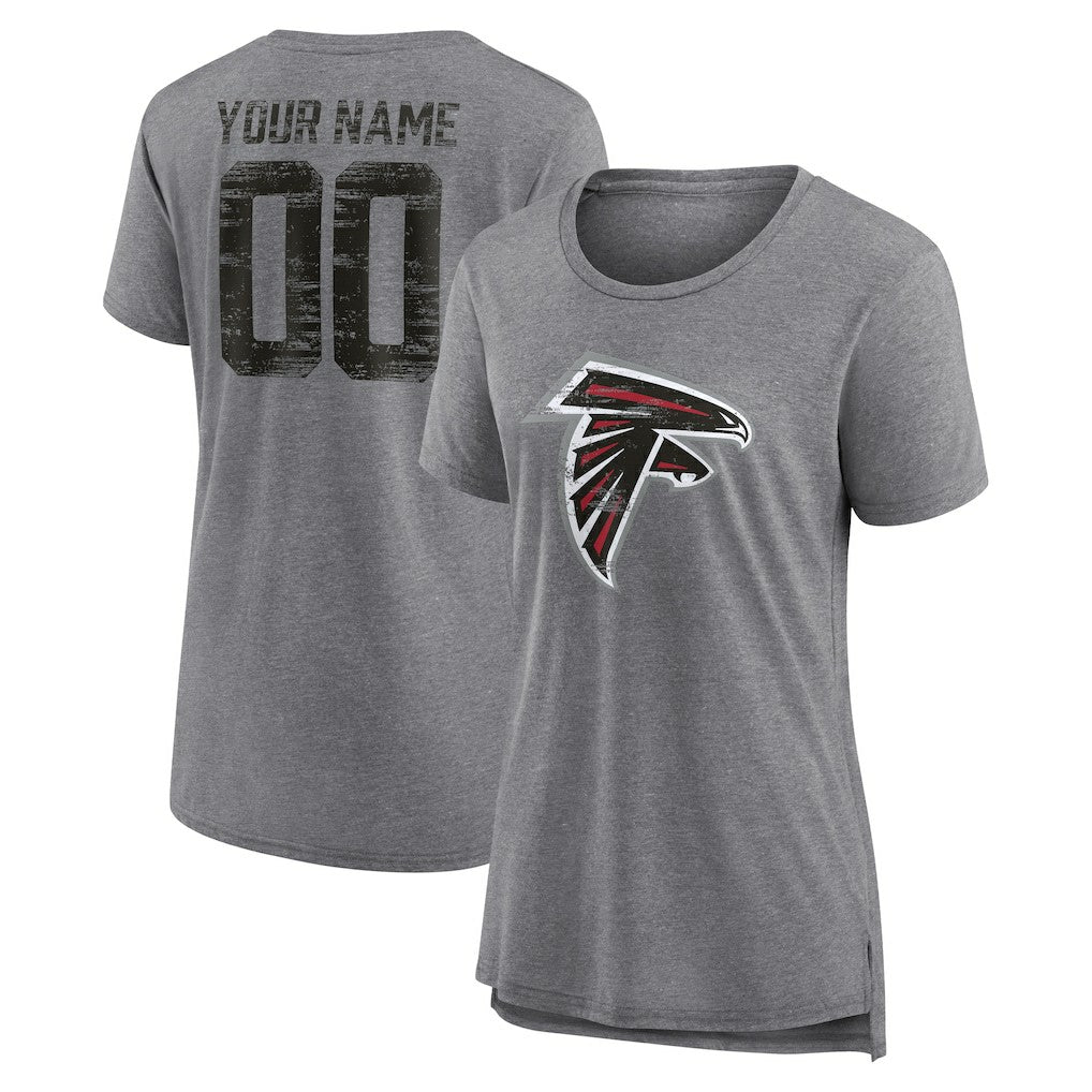 Atlanta Falcons Women's Heritage Custom Name & Number Tri-Blend T-Shirt - Gray - NFL