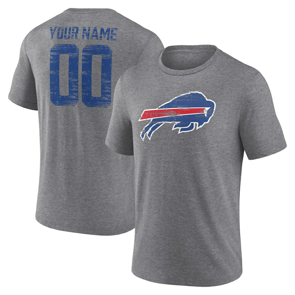 Buffalo Bills Heritage Custom Name & Number Tri-Blend T-Shirt - Gray - NFL