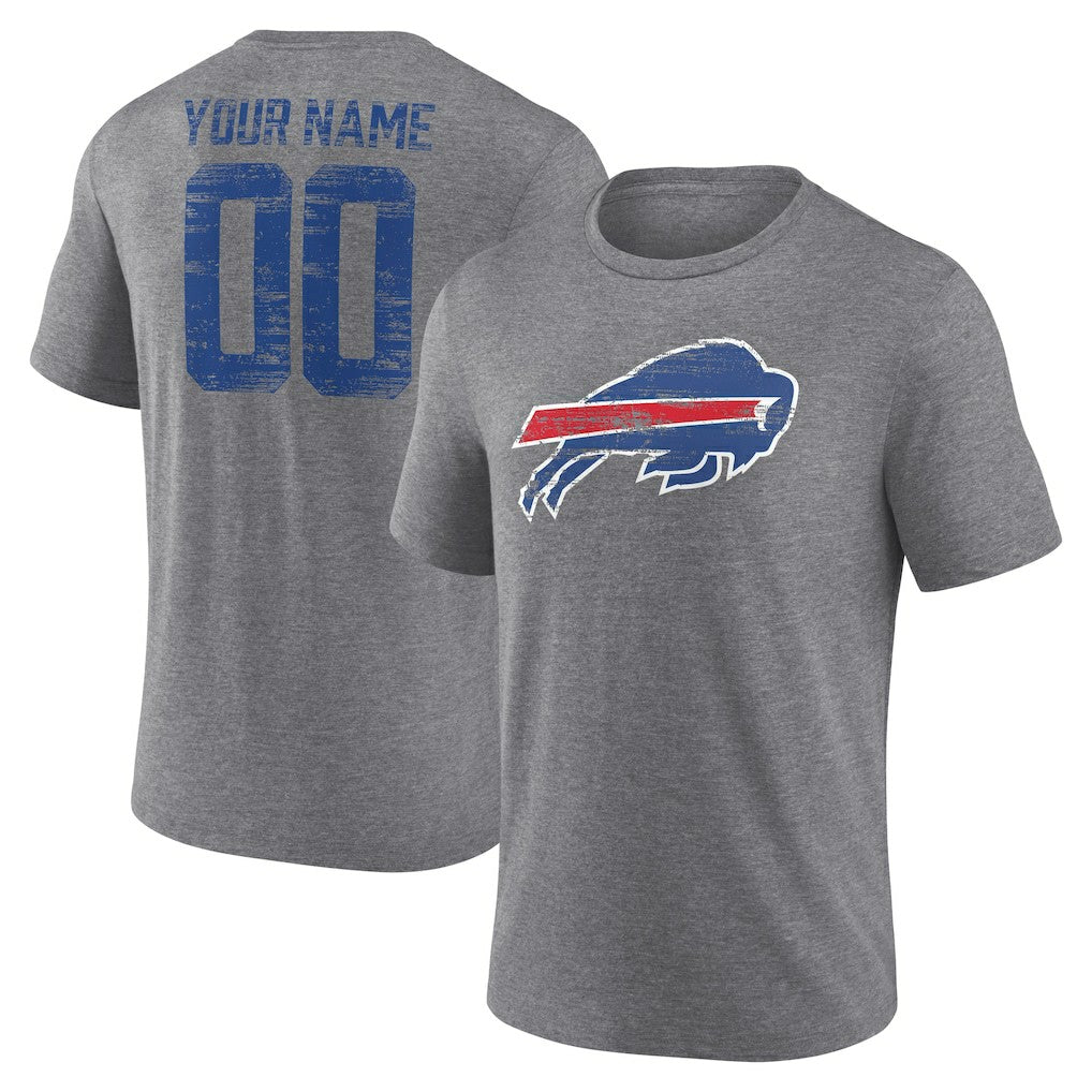 Buffalo Bills Heritage Custom Name & Number Tri-Blend T-Shirt - Gray - NFL