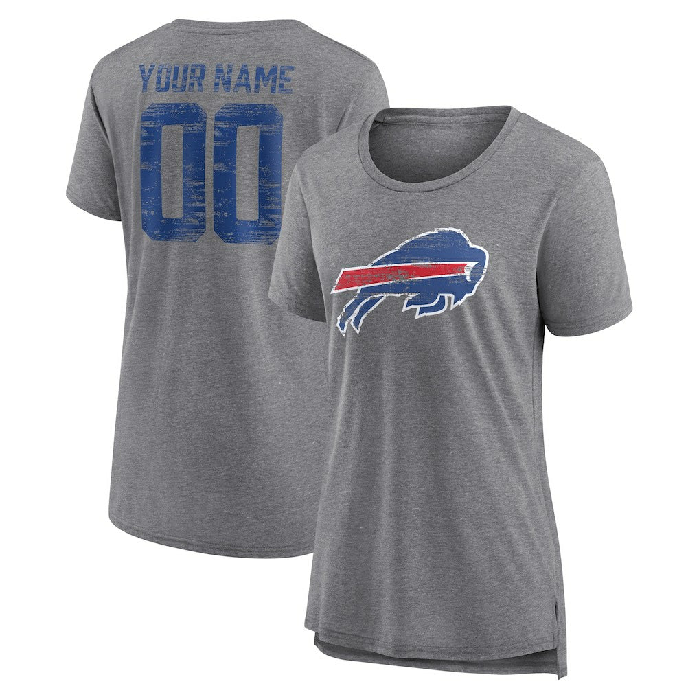 Buffalo Bills Women's Heritage Custom Name & Number Tri-Blend T-Shirt - Gray - NFL