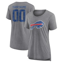 Buffalo Bills Women's Heritage Custom Name & Number Tri-Blend T-Shirt - Gray - NFL