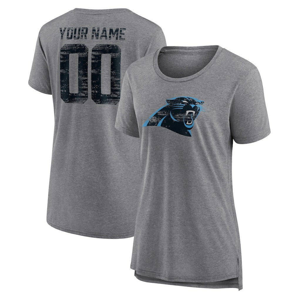 Carolina Panthers Women's Heritage Custom Name & Number Tri-Blend T-Shirt - Gray - NFL