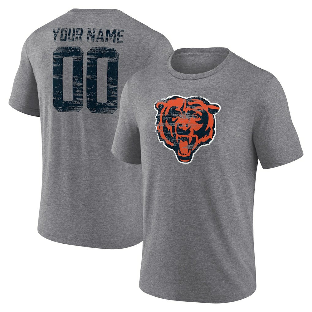 Chicago Bears Heritage Custom Name & Number Tri-Blend T-Shirt - Gray - NFL