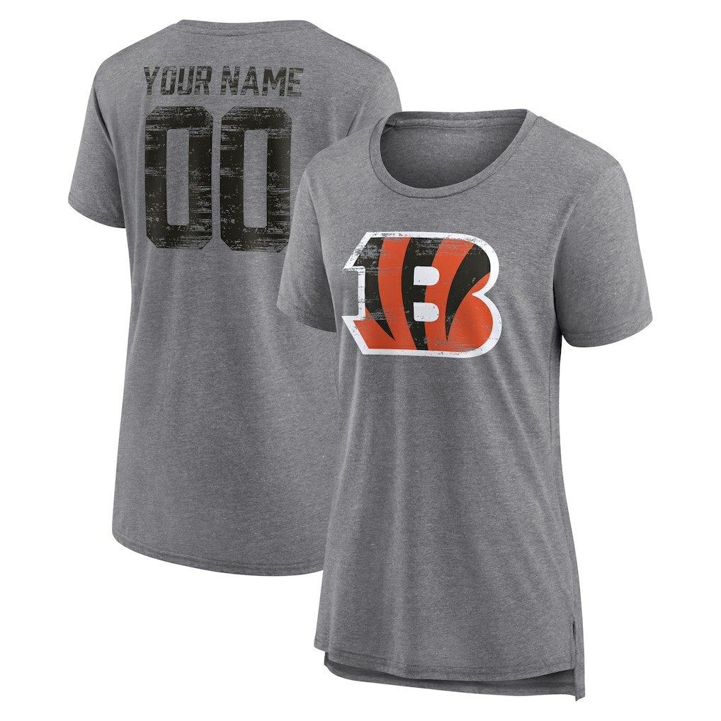 Cincinnati Bengals Women's Heritage Custom Name & Number Tri-Blend T-Shirt - Gray - NFL