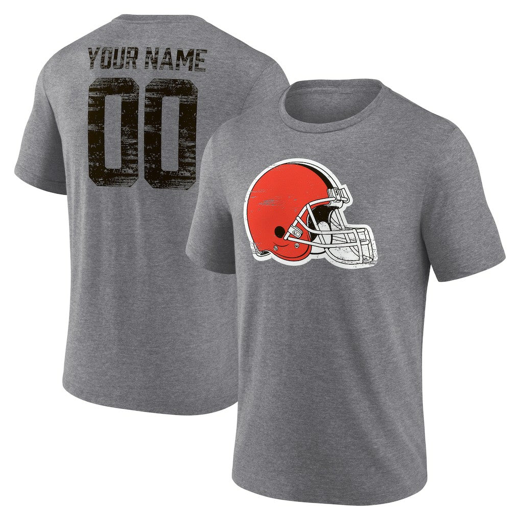 Cleveland Browns Heritage Custom Name & Number Tri-Blend T-Shirt - Gray - NFL