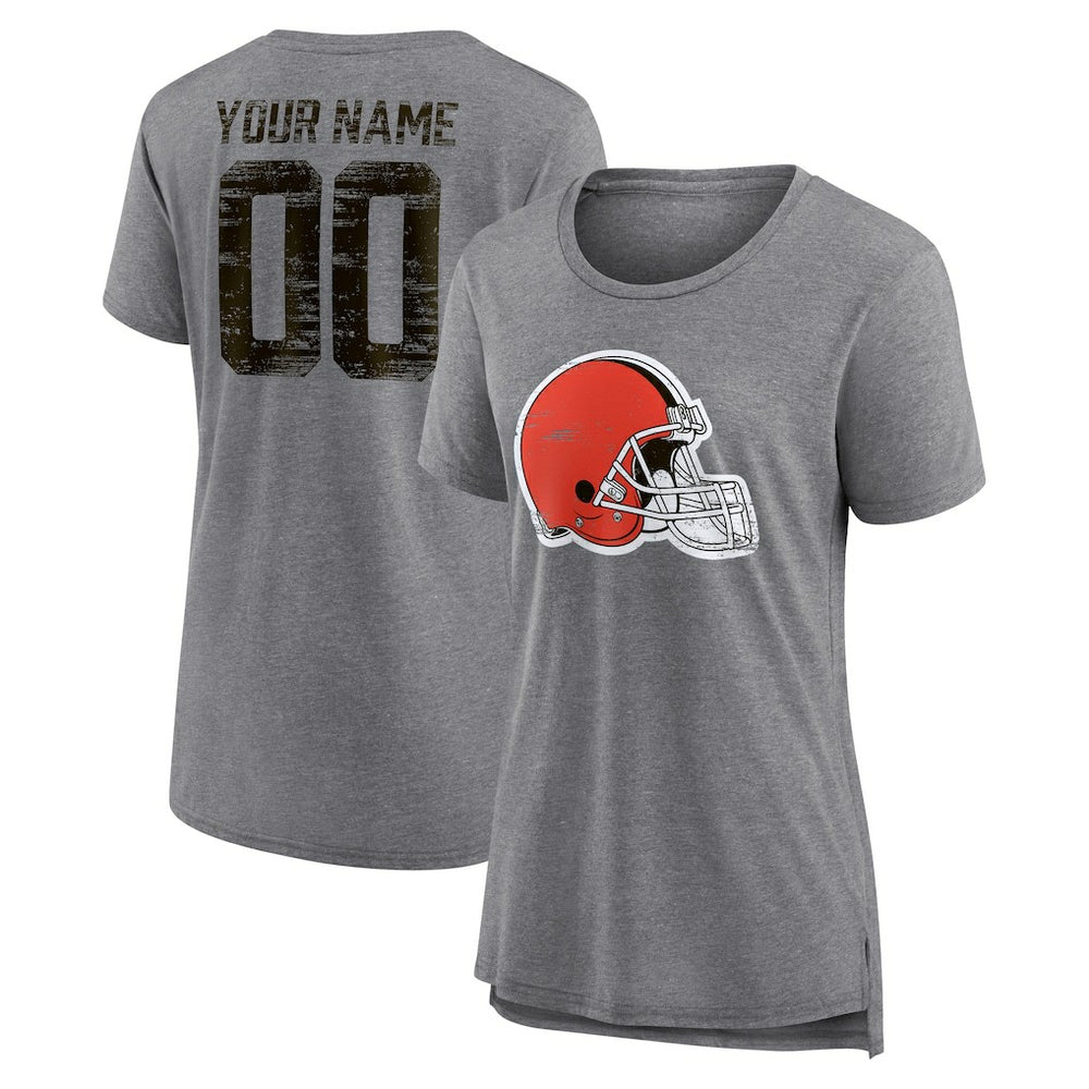 Cleveland Browns Women's Heritage Custom Name & Number Tri-Blend T-Shirt - Gray - NFL