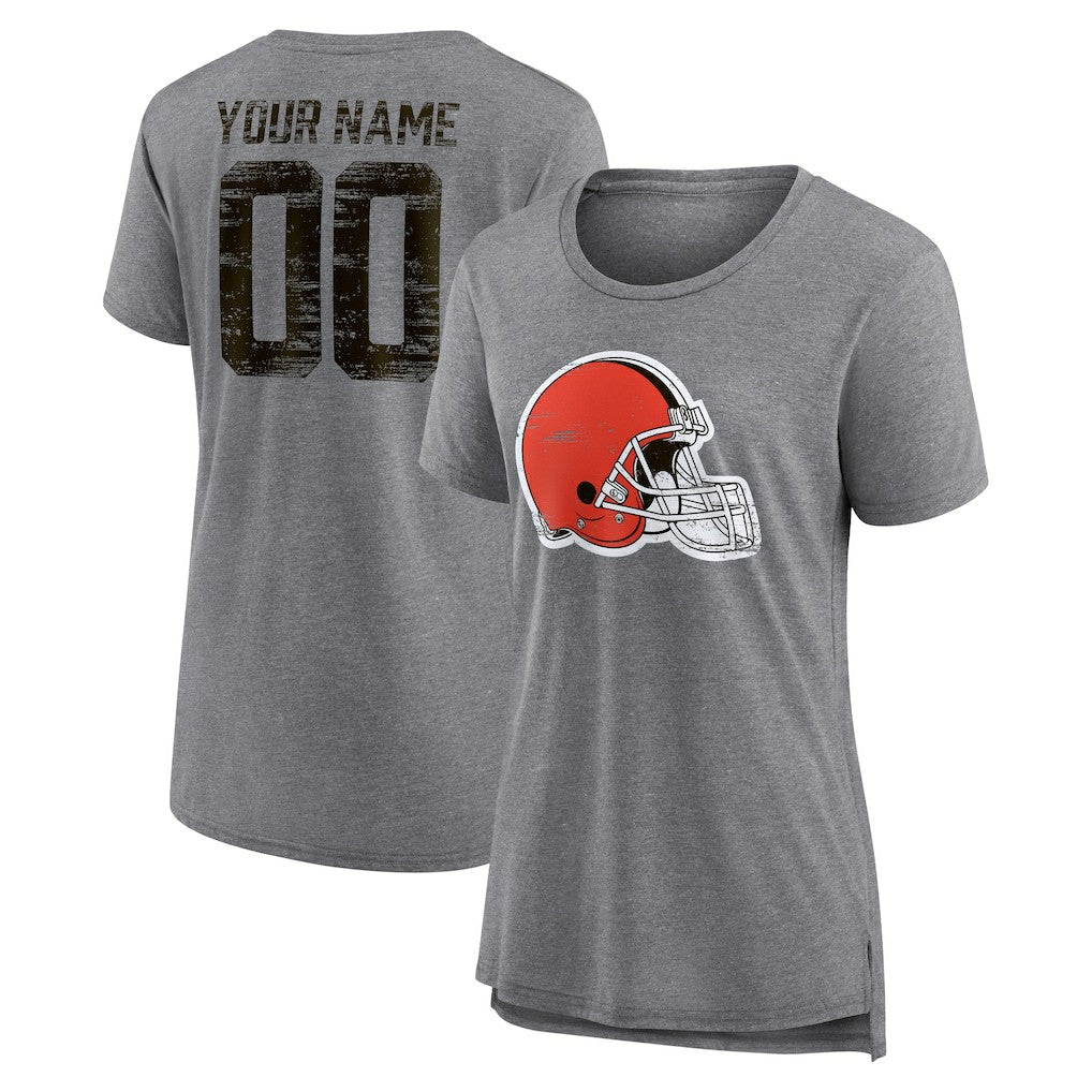 Cleveland Browns Women's Heritage Custom Name & Number Tri-Blend T-Shirt - Gray - NFL