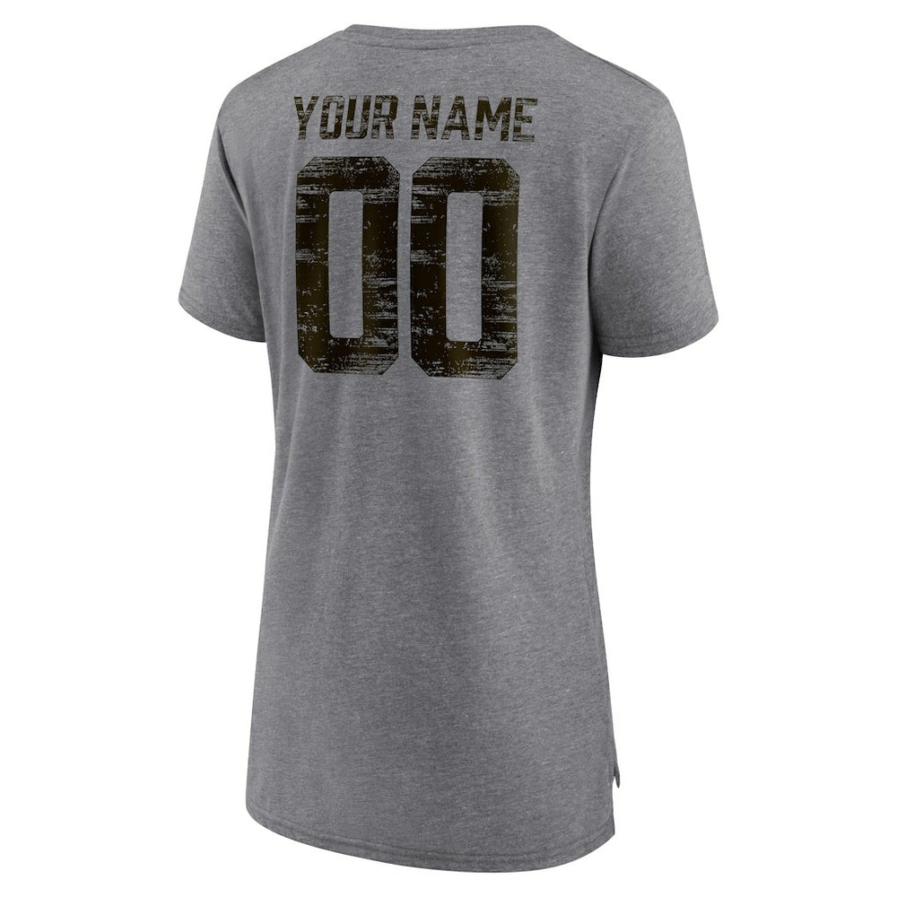 Cleveland Browns Women's Heritage Custom Name & Number Tri-Blend T-Shirt - Gray - NFL