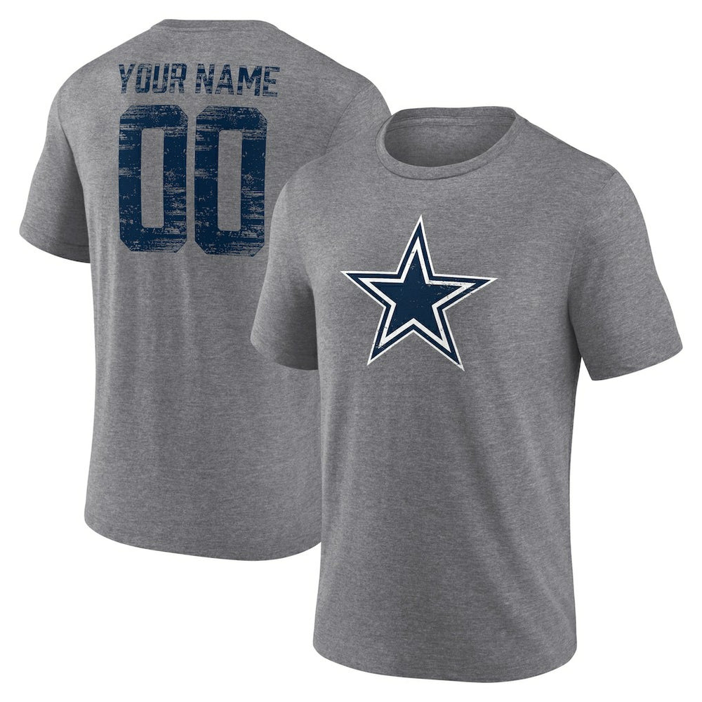 Dallas Cowboys Heritage Custom Name & Number Tri-Blend T-Shirt - Gray - NFL