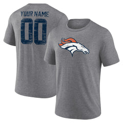 Denver Broncos Heritage Custom Name & Number Tri-Blend T-Shirt - Gray - NFL