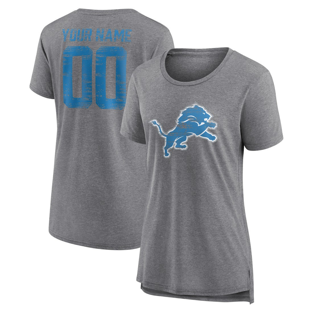 Detroit Lions Women's Heritage Custom Name & Number Tri-Blend T-Shirt - Gray - NFL