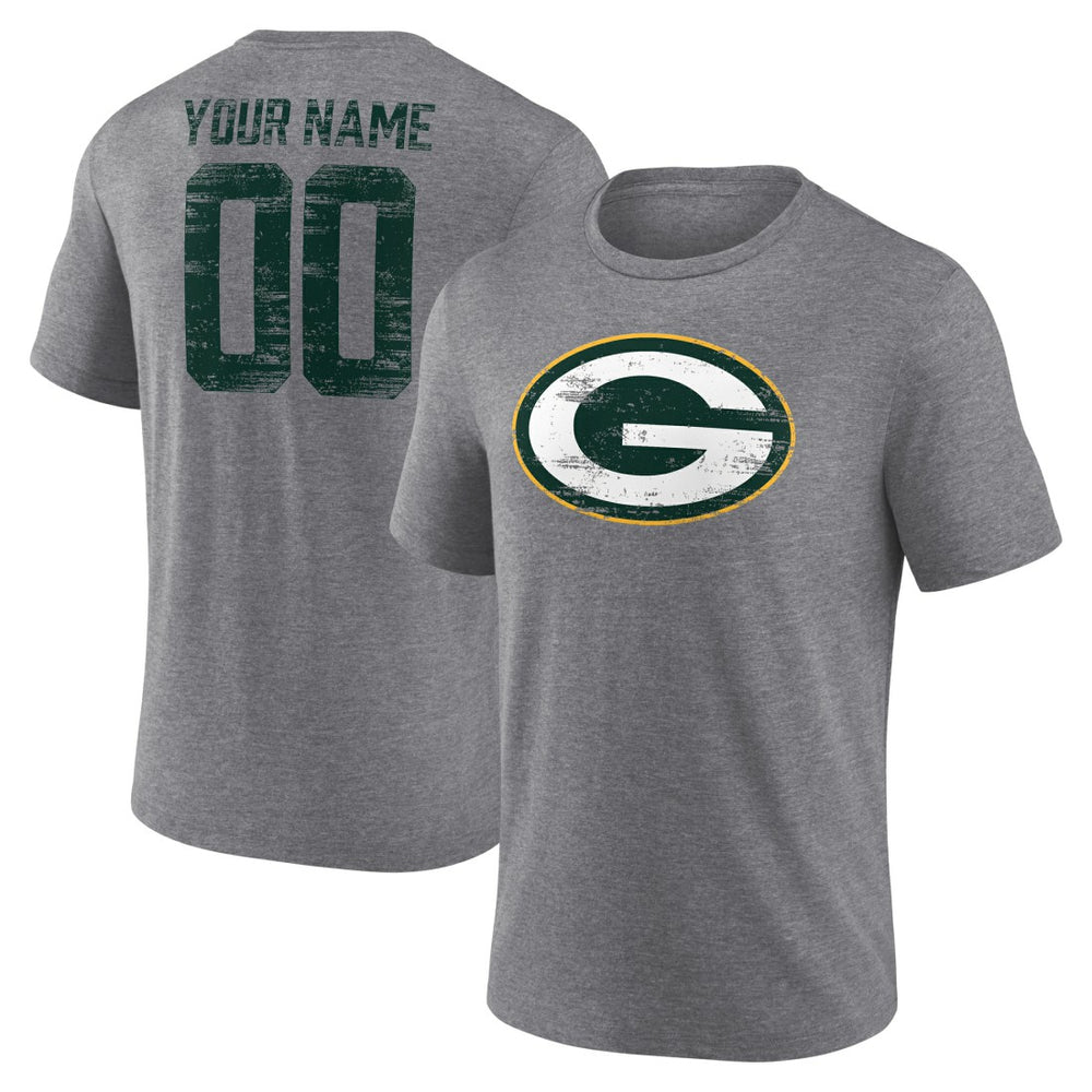 Green Bay Packers Heritage Custom Name & Number Tri-Blend T-Shirt - Gray - NFL