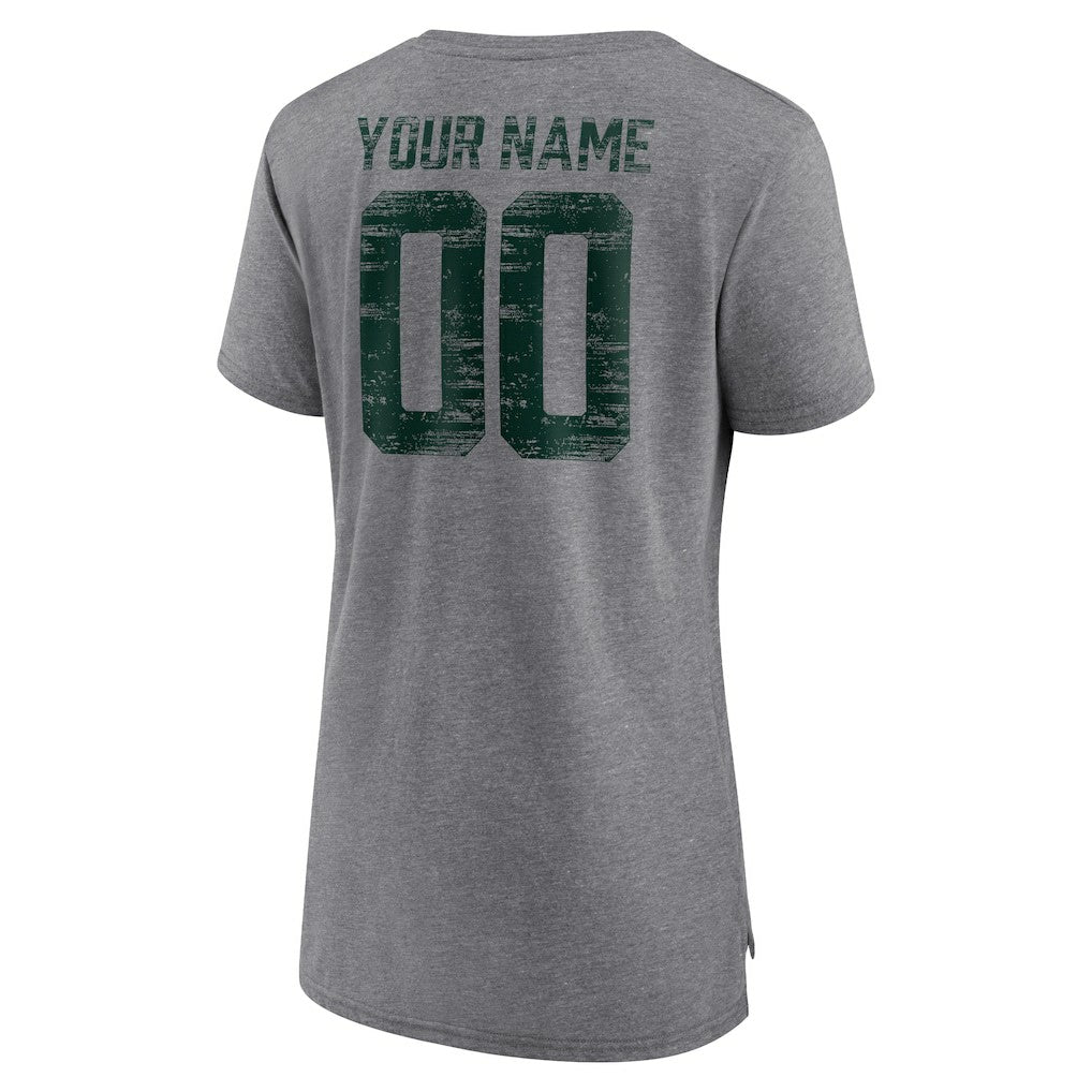 Green Bay Packers Women's Heritage Custom Name & Number Tri-Blend T-Shirt - Gray - NFL