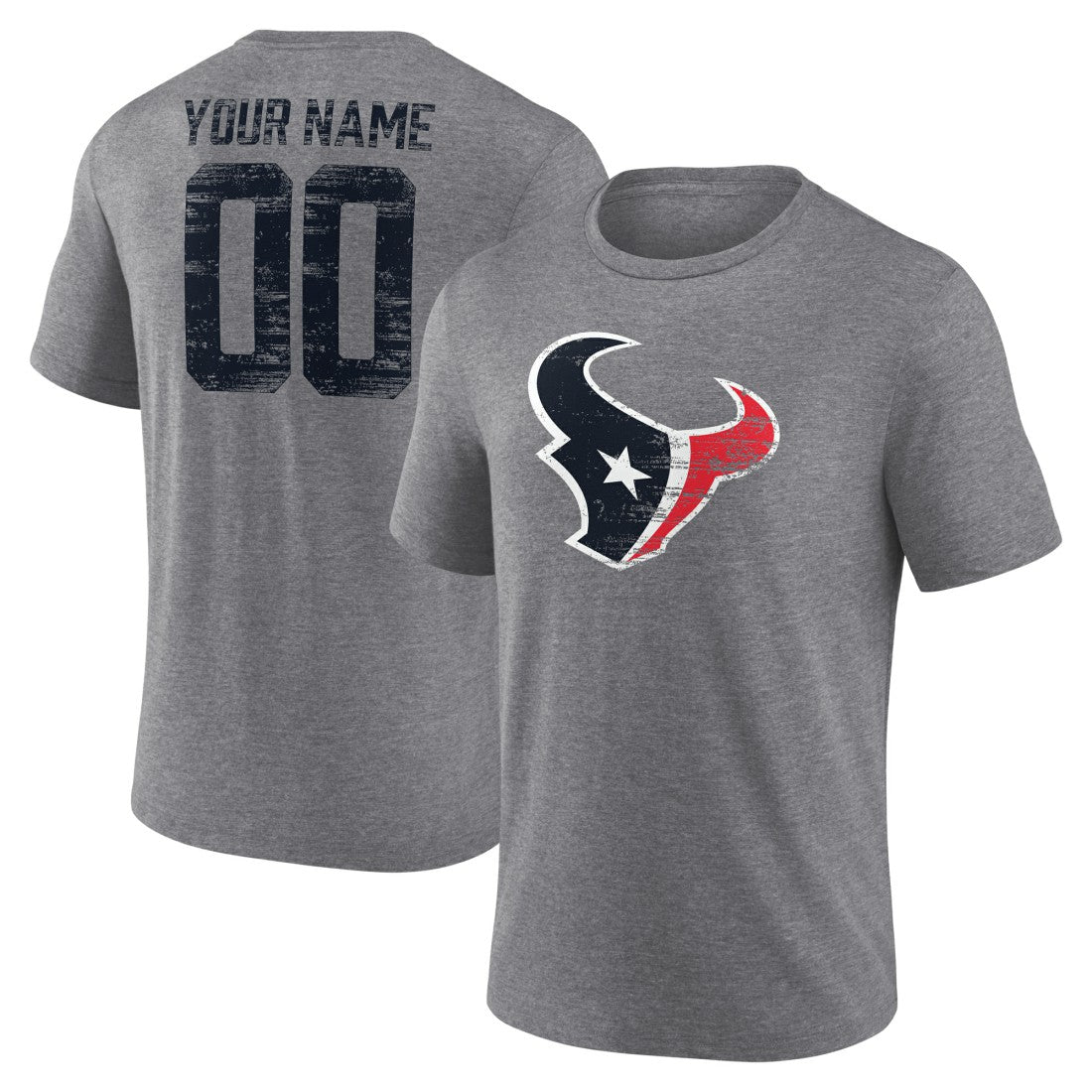 Houston Texans Heritage Custom Name & Number Tri-Blend T-Shirt - Gray - NFL