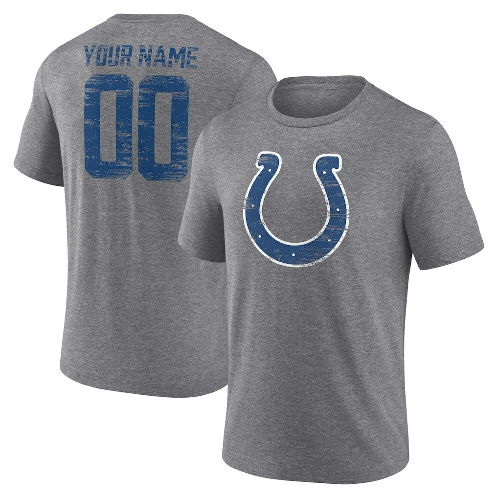 Indianapolis Colts Heritage Custom Name & Number Tri-Blend T-Shirt - Gray - NFL