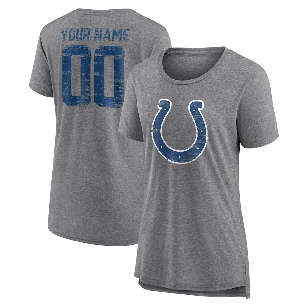 Indianapolis Colts Women's Heritage Custom Name & Number Tri-Blend T-Shirt - Gray - NFL