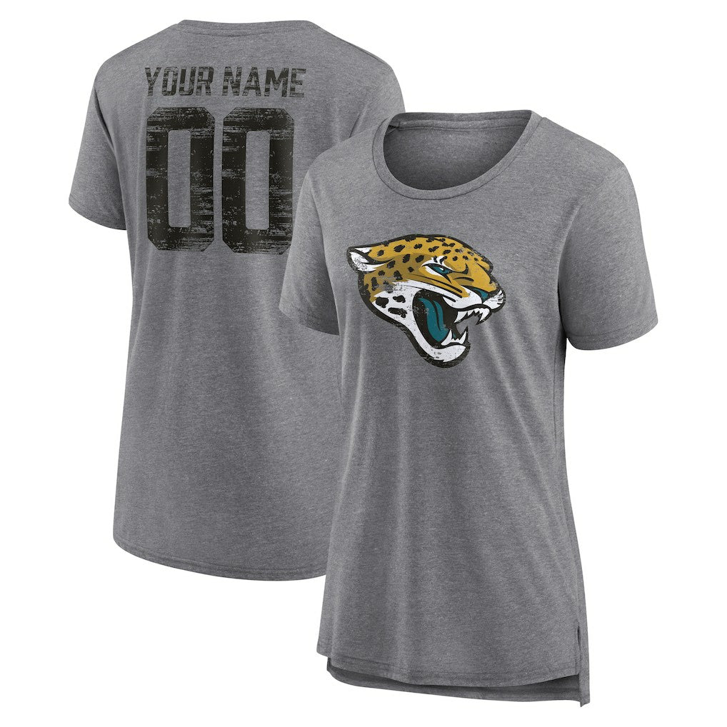 Jacksonville Jaguars Women's Heritage Custom Name & Number Tri-Blend T-Shirt - Gray - NFL