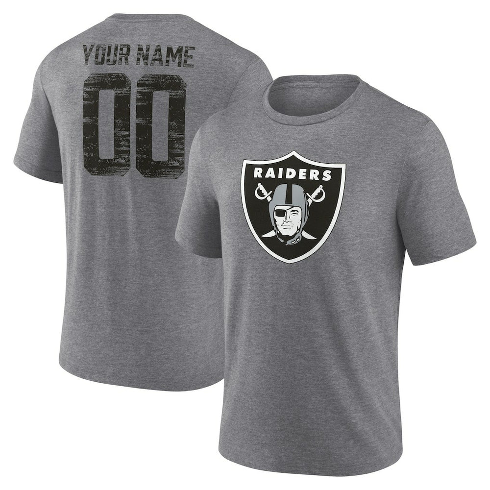 Las Vegas Raiders Heritage Custom Name & Number Tri-Blend T-Shirt - Gray - NFL
