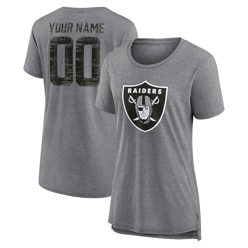 Las Vegas Raiders Women's Heritage Custom Name & Number Tri-Blend T-Shirt - Gray - NFL