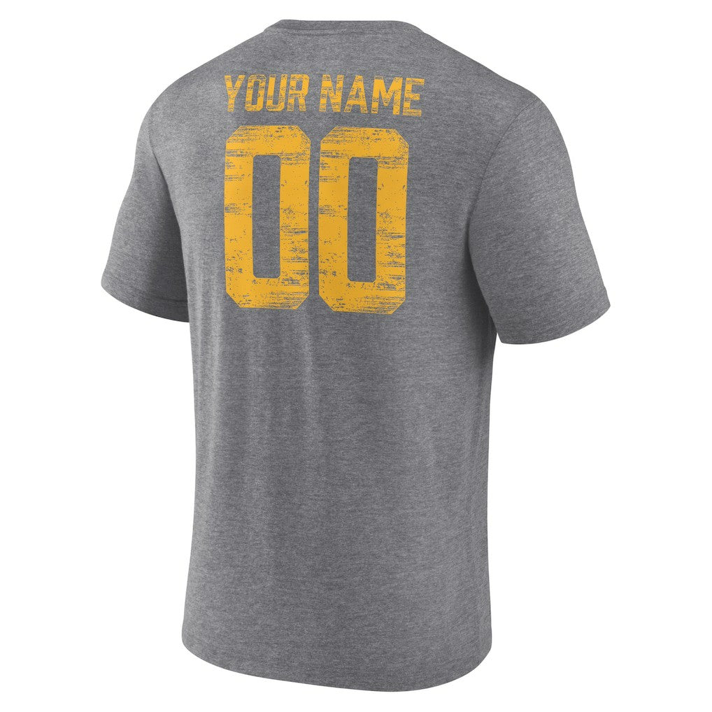 Los Angeles Chargers Heritage Custom Name & Number Tri-Blend T-Shirt - Gray - NFL