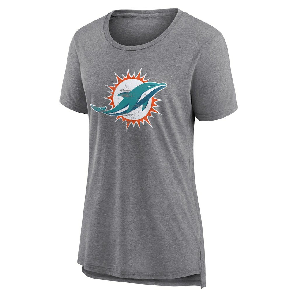 Miami Dolphins Women's Heritage Custom Name & Number Tri-Blend T-Shirt - Gray - NFL