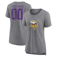 Minnesota Vikings Women's Heritage Custom Name & Number Tri-Blend T-Shirt - Gray - NFL