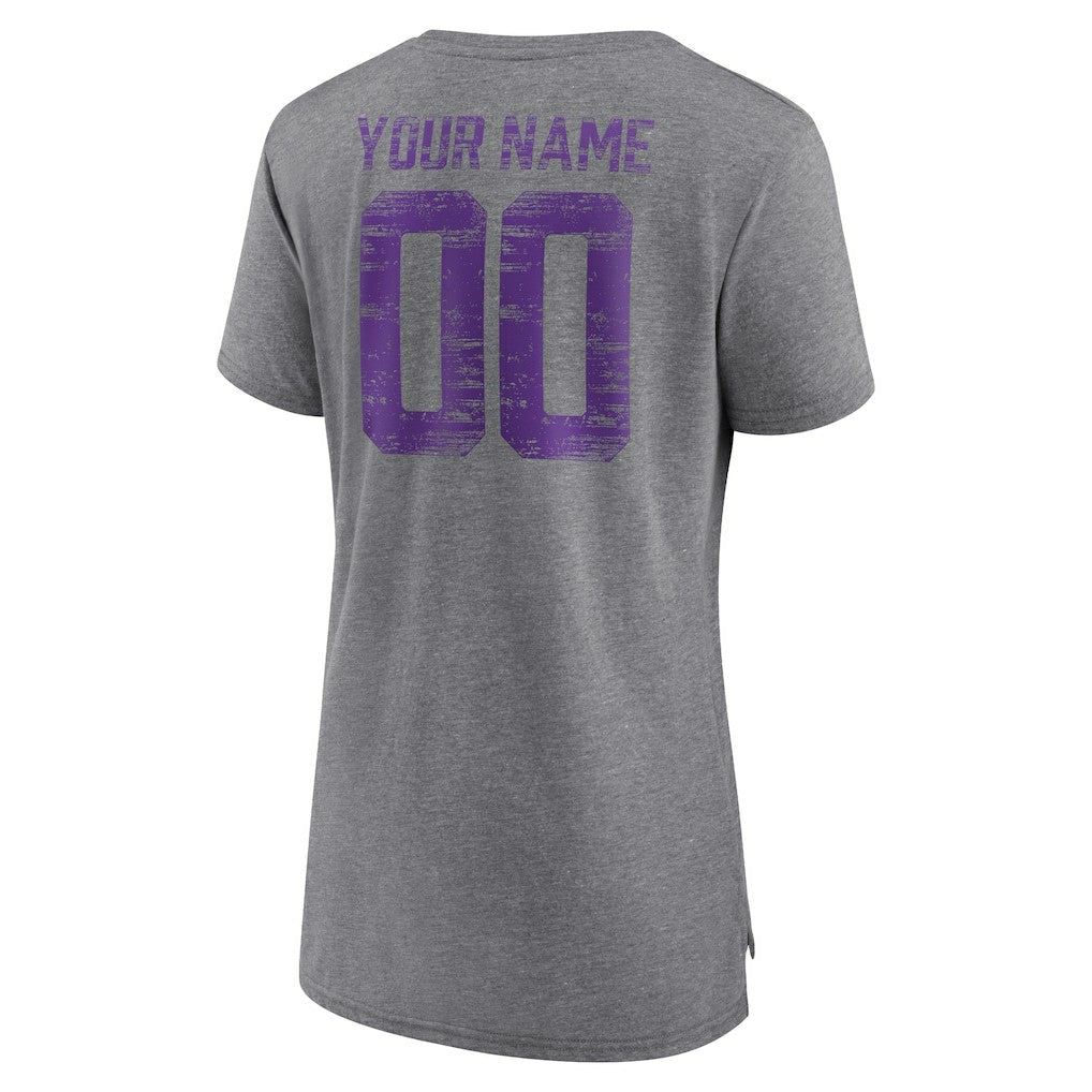 Minnesota Vikings Women's Heritage Custom Name & Number Tri-Blend T-Shirt - Gray - NFL