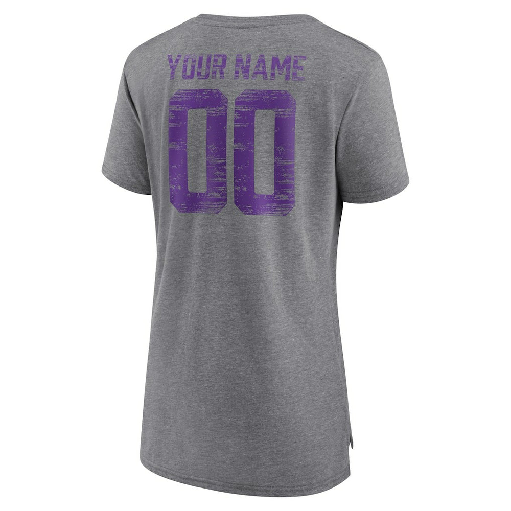 Minnesota Vikings Women's Heritage Custom Name & Number Tri-Blend T-Shirt - Gray - NFL