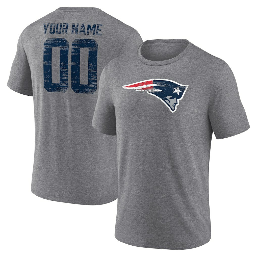 New England Patriots Heritage Custom Name & Number Tri-Blend T-Shirt - Gray - NFL