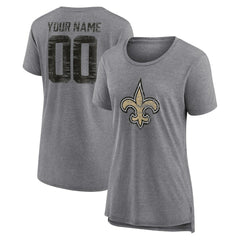 New Orleans Saints Women's Heritage Custom Name & Number Tri-Blend T-Shirt - Gray - NFL
