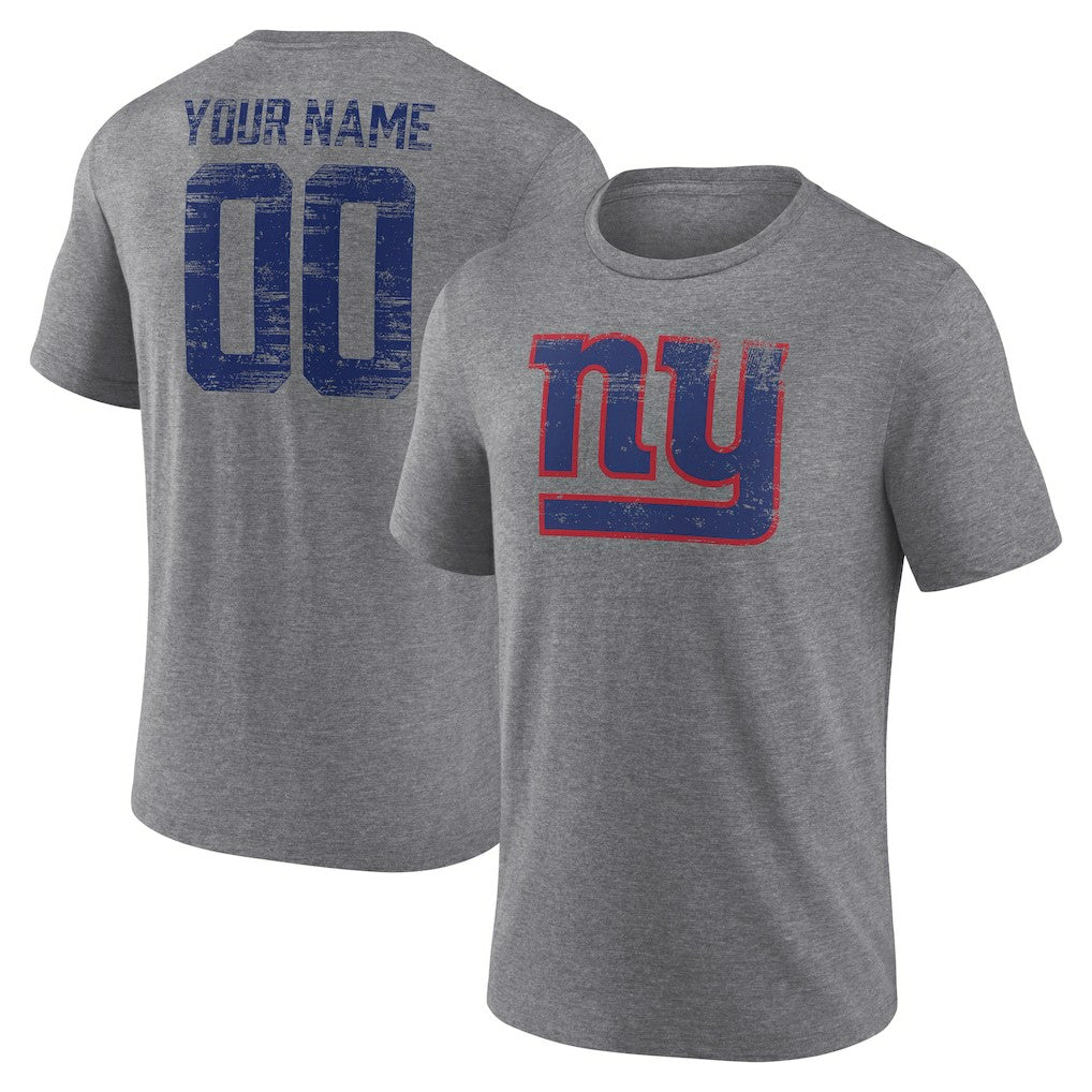 New York Giants Heritage Custom Name & Number Tri-Blend T-Shirt - Gray - NFL