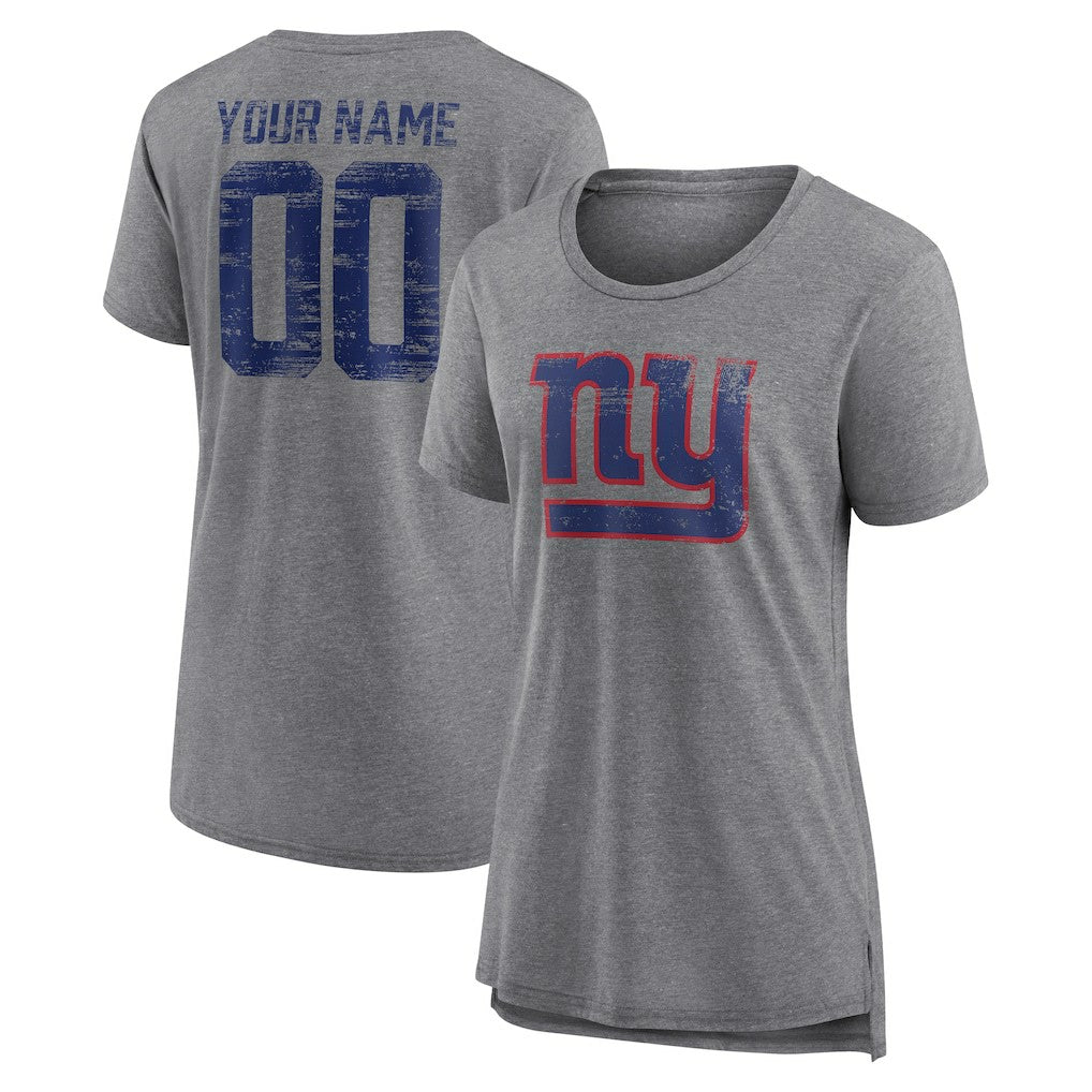 New York Giants Women's Heritage Custom Name & Number Tri-Blend T-Shirt - Gray - NFL