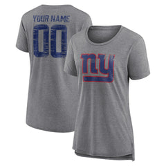 New York Giants Women's Heritage Custom Name & Number Tri-Blend T-Shirt - Gray - NFL