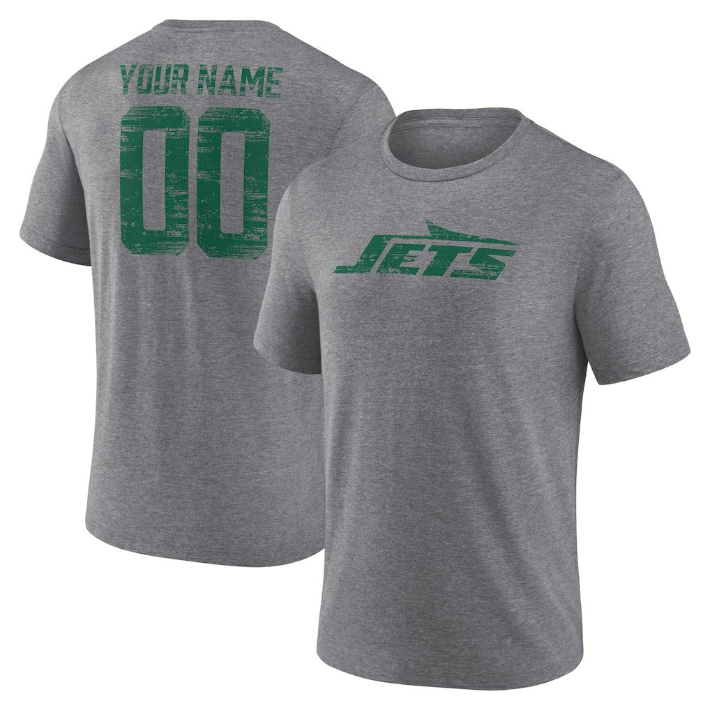 New York Jets Heritage Custom Name & Number Tri-Blend T-Shirt - Gray - NFL
