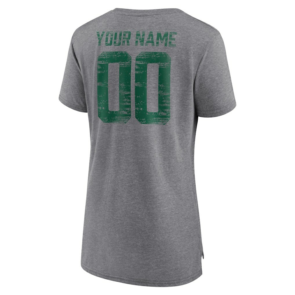 New York Jets Women's Heritage Custom Name & Number Tri-Blend T-Shirt - Gray - NFL