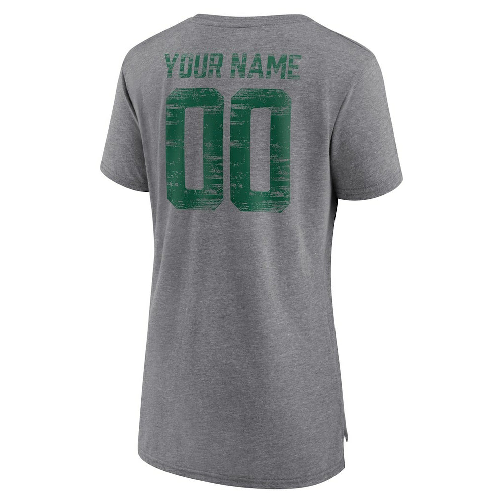 New York Jets Women's Heritage Custom Name & Number Tri-Blend T-Shirt - Gray - NFL