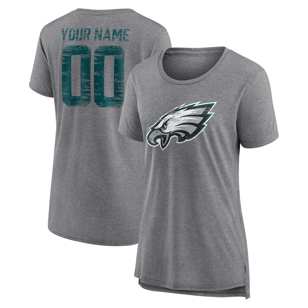 Philadelphia Eagles Women's Heritage Custom Name & Number Tri-Blend T-Shirt - Gray - NFL