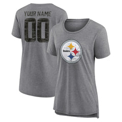 Pittsburgh Steelers Women's Heritage Custom Name & Number Tri-Blend T-Shirt - Gray - NFL
