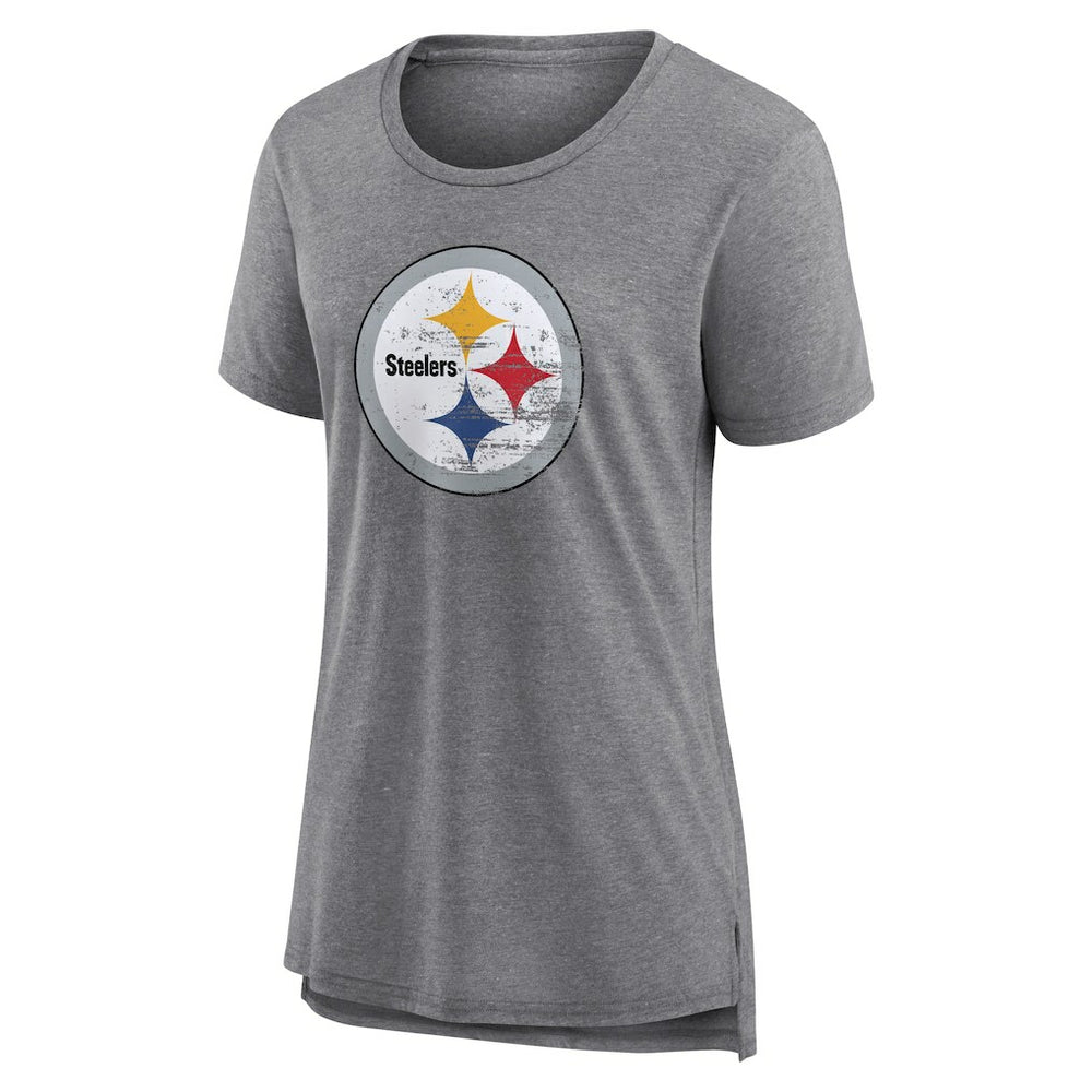 Pittsburgh Steelers Women's Heritage Custom Name & Number Tri-Blend T-Shirt - Gray - NFL