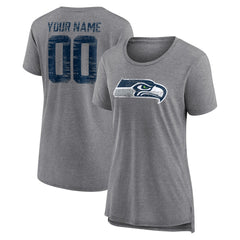 Seattle Seahawks Women's Heritage Custom Name & Number Tri-Blend T-Shirt - Gray - NFL