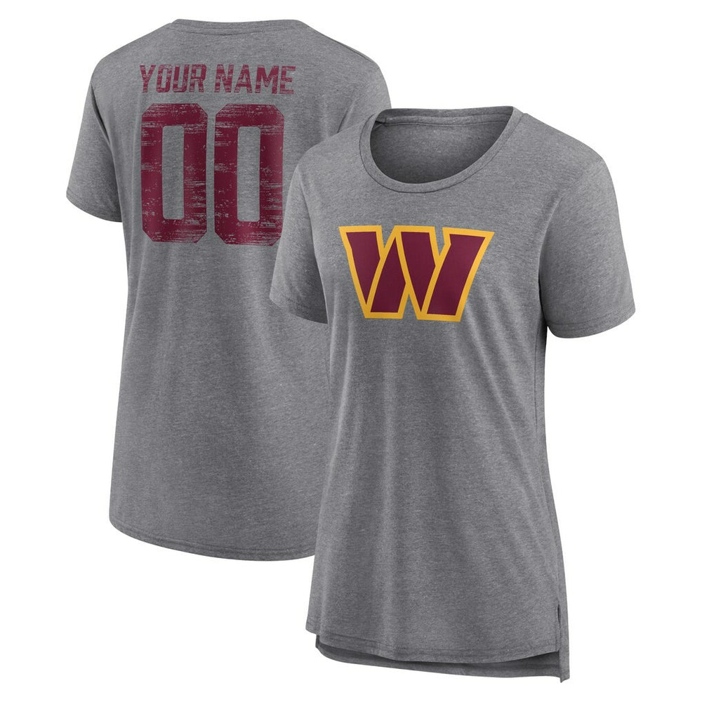 Washington Commanders Women's Heritage Custom Name & Number Tri-Blend T-Shirt - Gray - NFL