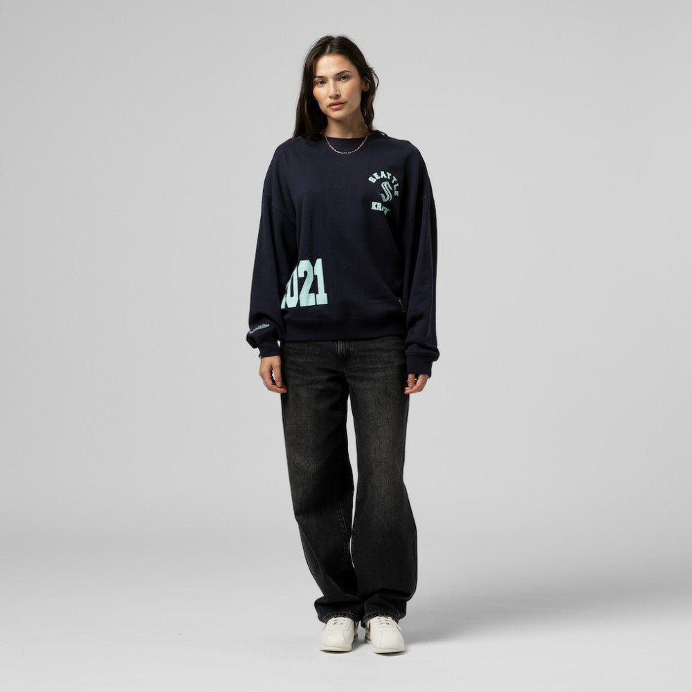 Seattle Kraken Mitchell & Ness Women's Vintage Crewneck Sweatshirt - Deep Sea Blue | NHL Lifestyle