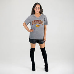 Washington Commanders Gameday Couture Women's Relaxed Iconic Edge Rhinestone V-Neck T-Shirt - Gray - NFL