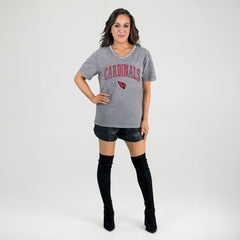 Arizona Cardinals Gameday Couture Women's Relaxed Iconic Edge Rhinestone V-Neck T-Shirt - Gray - NFL
