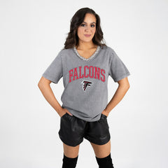Atlanta Falcons Gameday Couture Women's Relaxed Iconic Edge Rhinestone V-Neck T-Shirt - Gray - NFL