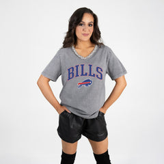 Buffalo Bills Gameday Couture Women's Relaxed Iconic Edge Rhinestone V-Neck T-Shirt - Gray - NFL