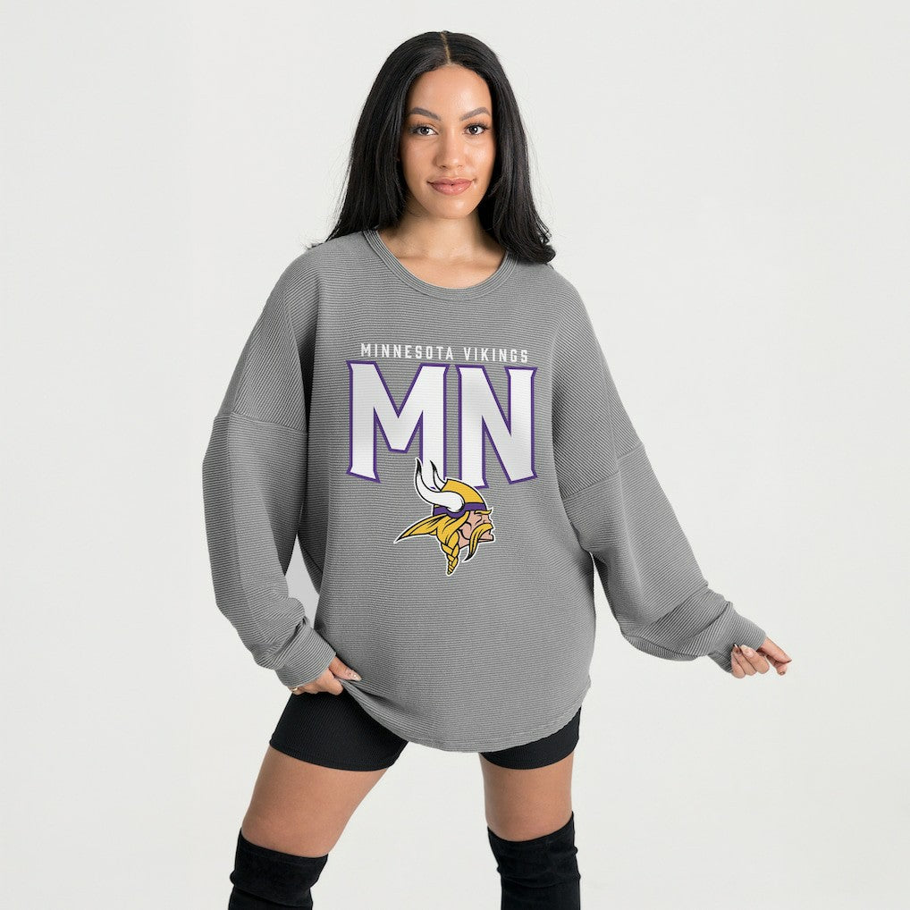 Minnesota Vikings Gameday Couture Women's Oversized Pure Motion Corded Sweatshirt - Gray - NFL