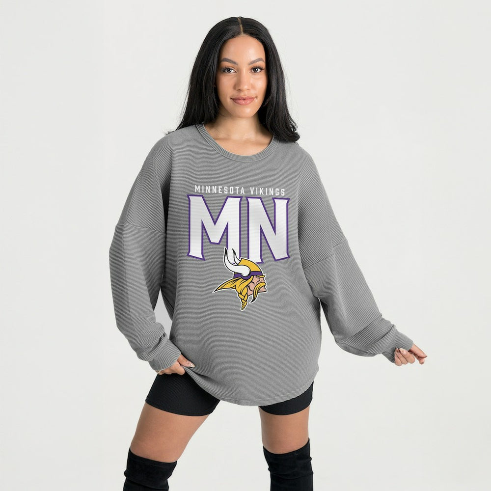 Minnesota Vikings Gameday Couture Women's Oversized Pure Motion Corded Sweatshirt - Gray - NFL