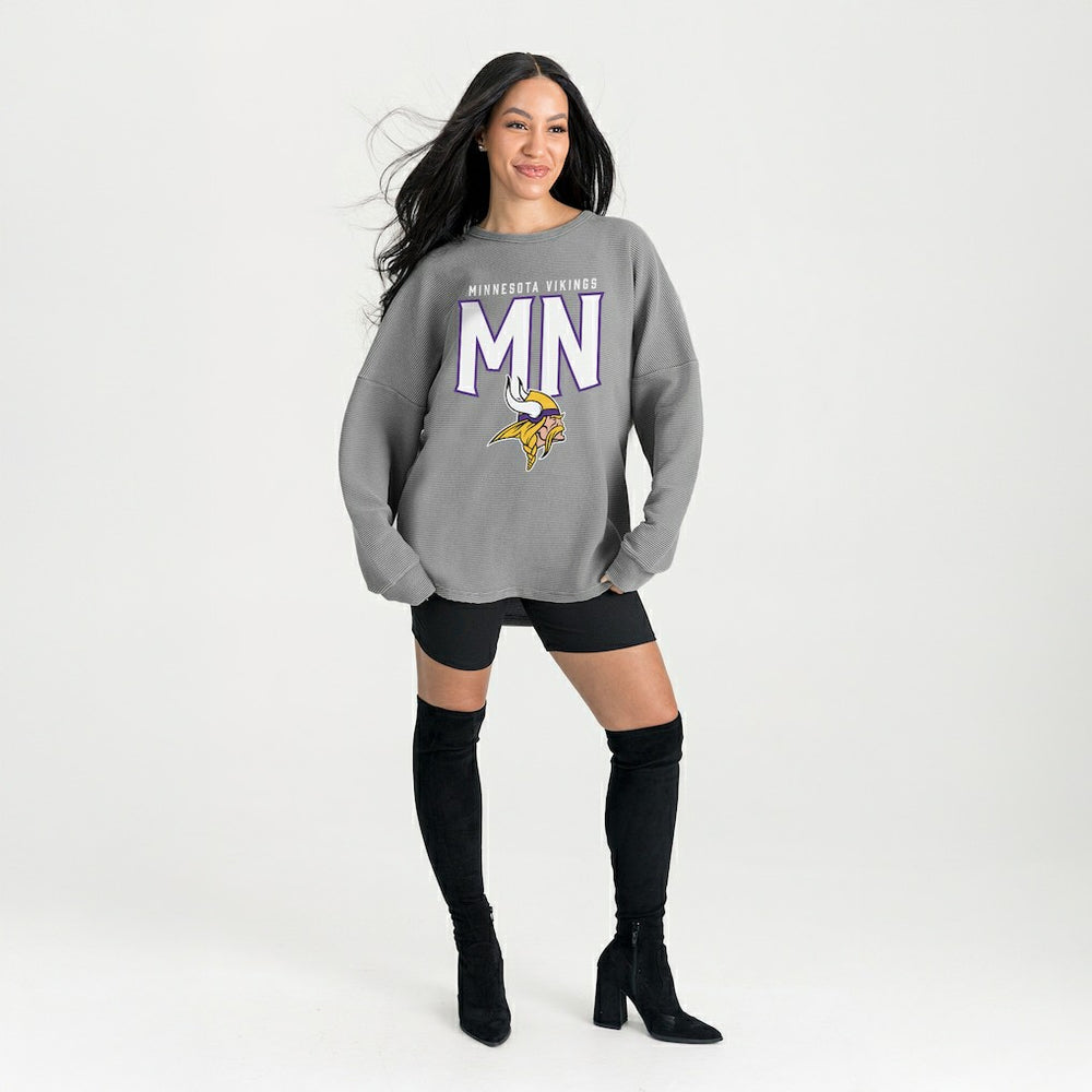 Minnesota Vikings Gameday Couture Women's Oversized Pure Motion Corded Sweatshirt - Gray - NFL