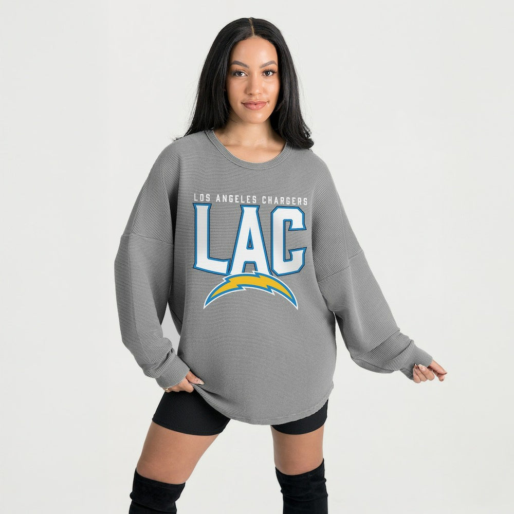 Los Angeles Chargers Gameday Couture Women's Oversized Pure Motion Corded Sweatshirt - Gray - NFL